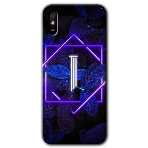 MRCİLETİSİM Xiaomi Redmi 9A Kılıf HD Desen Baskılı Arka Kapak+Temperli Cam - Dark Neon Yaprak I Harfi