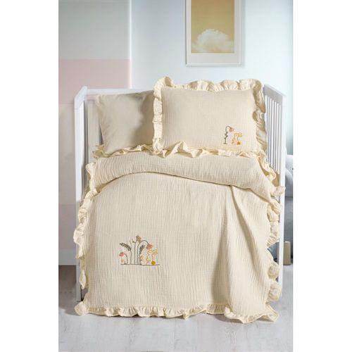 Kanz 4 Kat Hand Made Fırfırlı Müslin Örtü Seti Knz-020 Krem