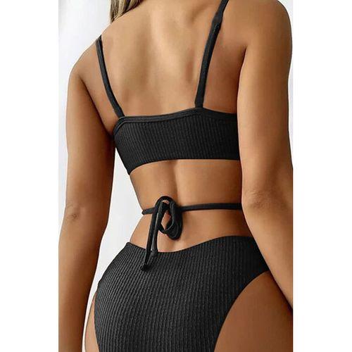 Kadın Siyah Beyaz Kaşkorse Yüksek Bel Bikini Takımı