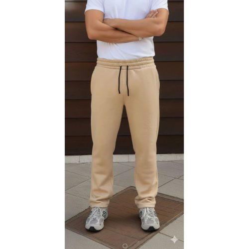 Erkek Üç Iplik Kışlık Pamuklu Ovarsize Bağcıklı Düz Paça Cepli Eşofman Altı Spor Rahat Model - Bej