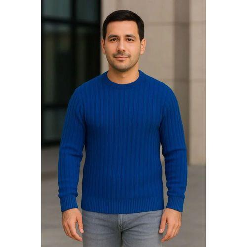 Erkek Fitilli Triko Kazak 2’li Set Siyah Saks Mavisi Kalın Dokuma Pamuklu Regular Fit