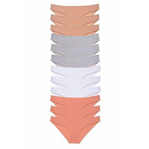 12 adet Süper Eko Set Likralı Kadın Slip Külot Ten Gri Beyaz Pudra