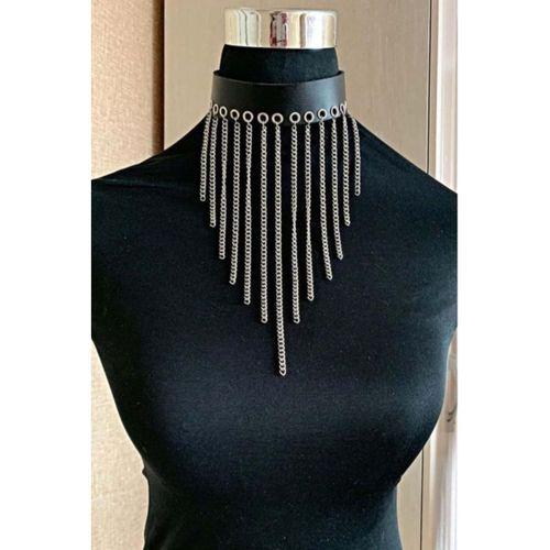 Zincirli Deri Choker, Şık Deri Tasma