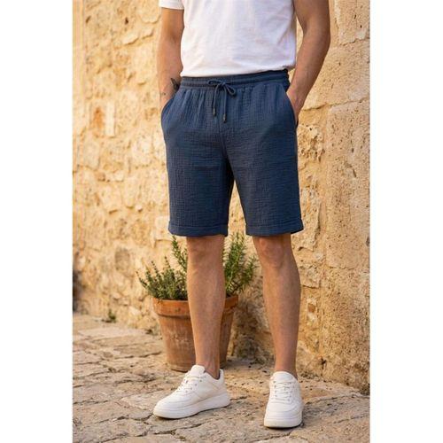 Hafif ve Rahat Duble Paça Müslin Erkek Şort - Lacivert