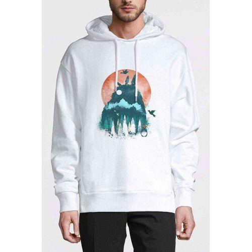 My Neighbor Komşum Totoro Baskılı Beyaz Erkek Kapşonlu Sweatshirt