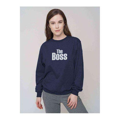 The Boss Baskılı Indigo Mavi Kadın Sweatshirt