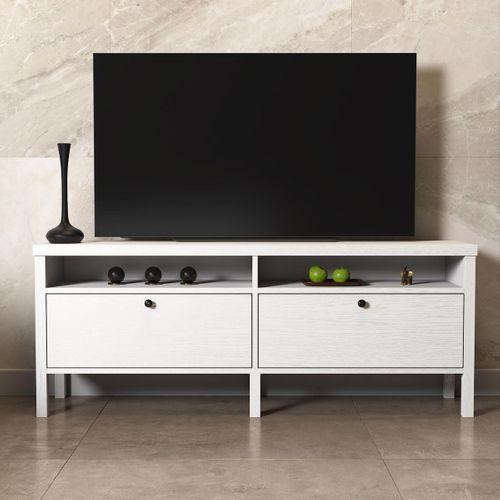 Venezia 2 Çekmece 2 Bölmeli Ahşap Ayaklı Tv 150 Cm Tv Ünitesi - Minifiksli - Wood Beyaz