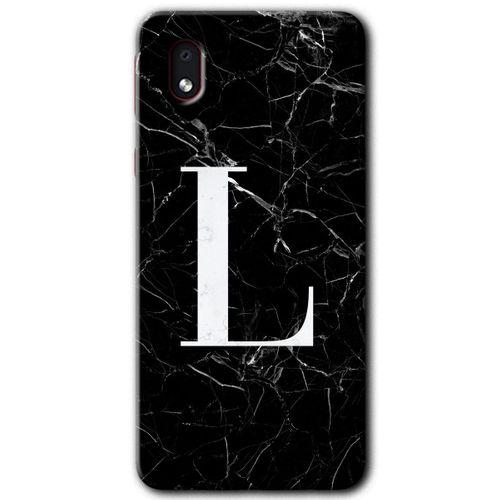 Galaxy A01 Core Kılıf HD Desen Baskılı Arka Kapak - Siyah Mermer Desenli L Harfi + Kırılmaz Cam