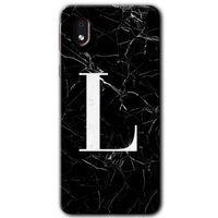 Galaxy A01 Core Kılıf HD Desen Baskılı Arka Kapak - Siyah Mermer Desenli L Harfi + Kırılmaz Cam