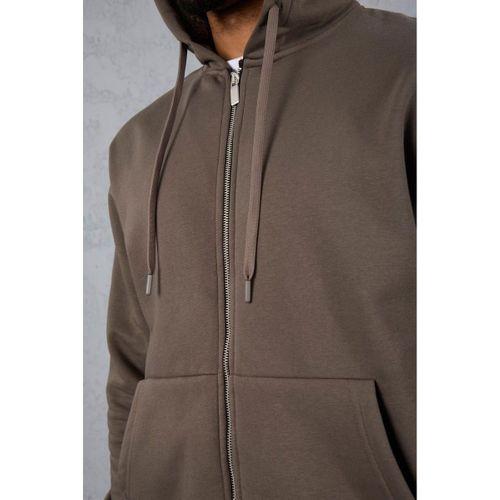 İçi Peluş Üç İplik Kumaş Oversize Fermuarlı Kapüşonlu Sweatshirt - Kapari