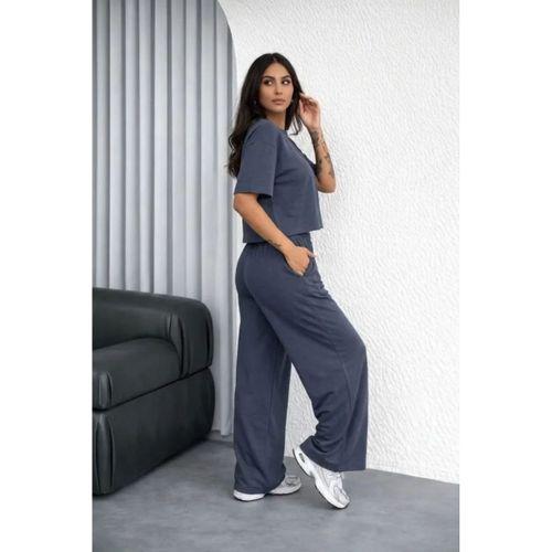 Osy Modal Yumuşak Dokulu Şalaş Oversize İkili Takım Bol Paça Pantolonlu Rahat Günlük Takım - Füme