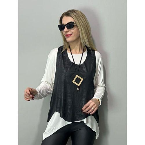 Kadın Siyah Deri Yelekli Kolye Dahil üçlü Takım