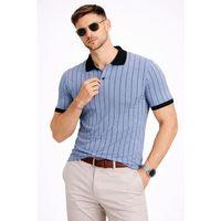 Erkek Polo Yaka Çizgili Tişört Kısa Kol Düğmeli Yazlık T-Shirt - Bebek Mavisi