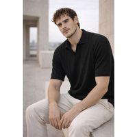 Nestor Saç Örgü Desenli Polo Yaka Regular Fit Örme İnce Triko Erkek T-Shirt - Siyah