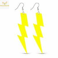 80’ler 90&amp;#39;lar Retro Neon Sarı Şimşek Küpe 10 cm