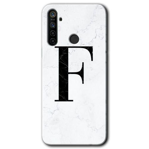 Realme 6i Kılıf Baskılı Arka Kapak - Beyaz Mermer Desenli F Harfi +Tam Ekran Koruyucu