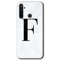 Realme 6i Kılıf Baskılı Arka Kapak - Beyaz Mermer Desenli F Harfi +Tam Ekran Koruyucu