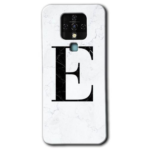 Potkal Hediye Fabrikası Tecno Camon 16 Kılıf HD Desen Baskılı Arka Kapak - Beyaz Mermer Desenli E Harfi