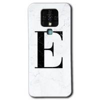 Potkal Hediye Fabrikası Tecno Camon 16 Kılıf HD Desen Baskılı Arka Kapak - Beyaz Mermer Desenli E Harfi