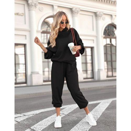 Kadın Uzun Kollu Kapşonlu Viskon Iki Iplik Bluz Ve Pantolon Ikili Takım