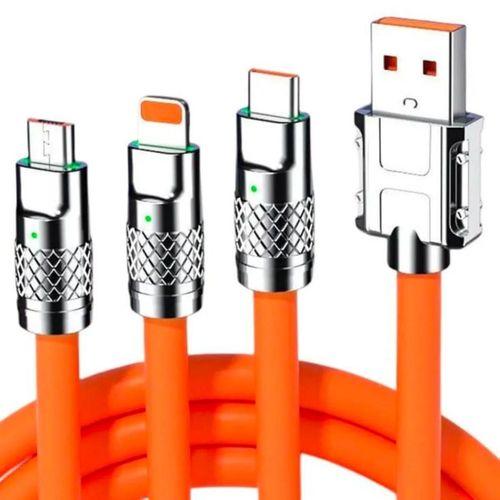 3 in 1 Type-C + Micro Usb + Lightning Hızlı Şarj Kablosu Silikon Kablo 1 Metre Opp Ambalaj