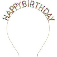 Renkli Kristal Taşlı Lüks Happy Birthday Taçı