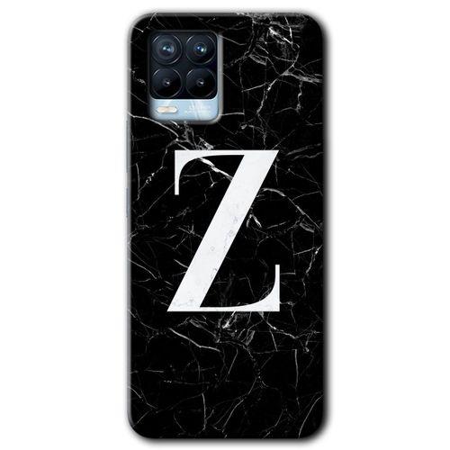 BeRa Aksesuar Realme 8 Pro Kılıf Baskılı Kapak - Siyah Mermer Desenli Z Harfi +Tam Kaplayan Mat Seramik