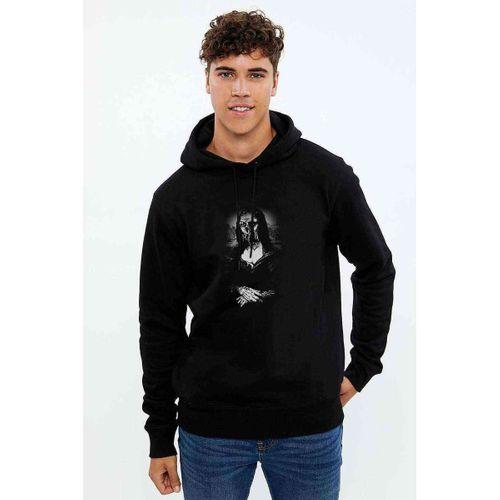 MONALISA SKULL Baskılı Siyah Erkek Kapşonlu Sweatshirt