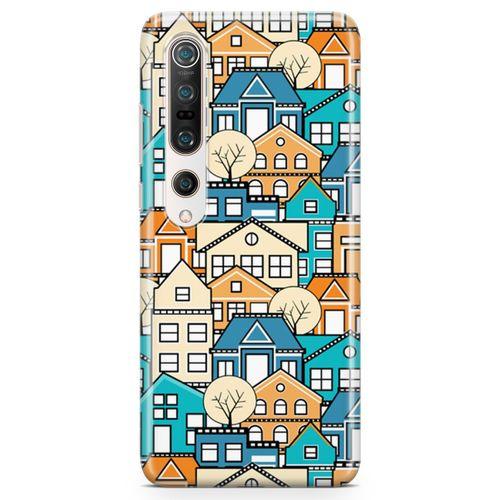 Xiaomi Mi 10 Pro Kılıf Mavi Evler Arka Kapak Koruma Desenli Full Koruyucu