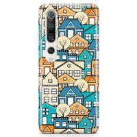Xiaomi Mi 10 Pro Kılıf Mavi Evler Arka Kapak Koruma Desenli Full Koruyucu