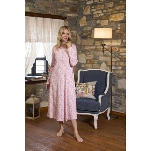 CossybyAqua 26387 Pembe Desenli Uzun Kol Büyük Beden Gecelik