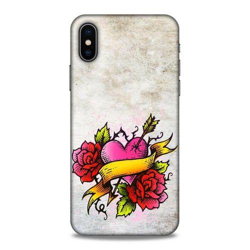Lopard Apple iPhone XS Uyumlu Kılıf Tattoo's (12) Koruyucu Silikon Gri Pembe