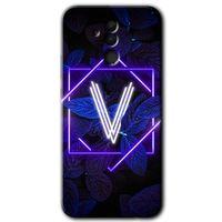 MRCİLETİSİM Huawei Mate 20 Lite Kılıf HD Desen Baskılı Arka Kapak + Temperli Cam - Dark Neon Yaprak V Harfi