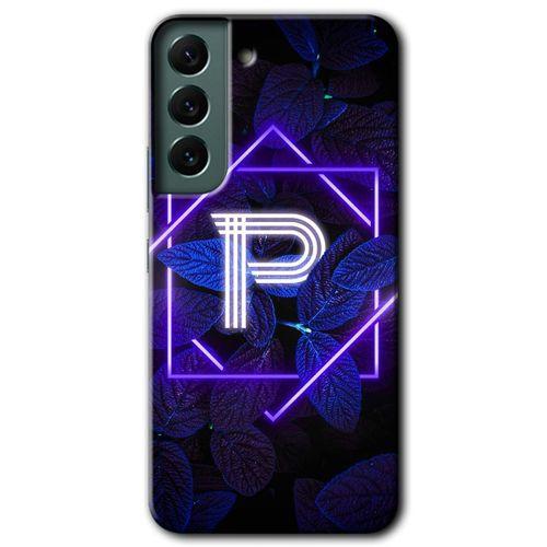 Samsung Galaxy S22 HD Baskılı Kılıf + 9D Tam Ekran Koruyucu - Dark Neon Yaprak P Harfi