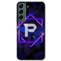 Samsung Galaxy S22 HD Baskılı Kılıf + 9D Tam Ekran Koruyucu - Dark Neon Yaprak P Harfi