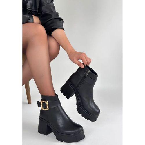 Pinma Siyah Cilt Topuklu Bot