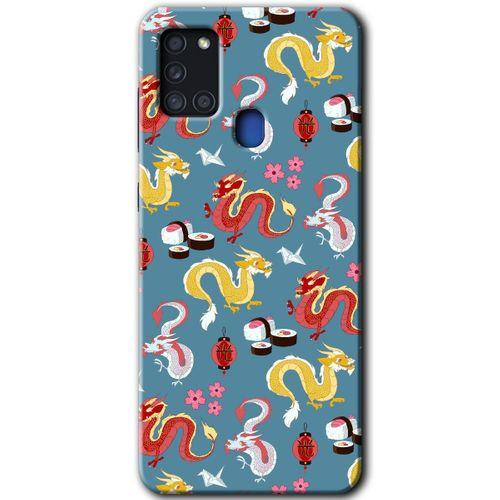 Samsung Galaxy A21s Kılıf Baskılı Kapak - Funky Dragon + 5D Tam Kaplayan Cam