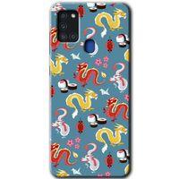 Samsung Galaxy A21s Kılıf Baskılı Kapak - Funky Dragon + 5D Tam Kaplayan Cam