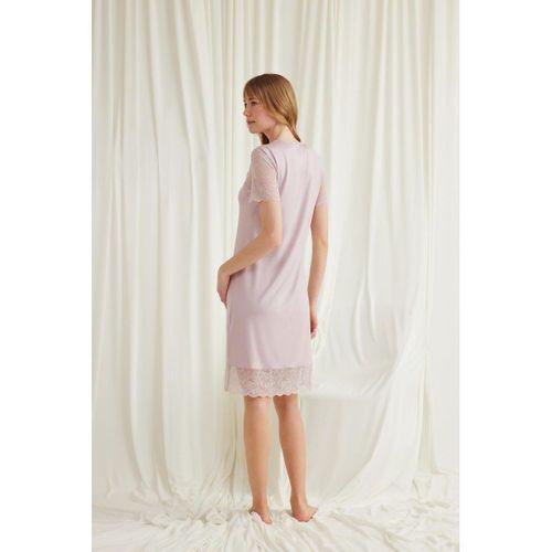 Yakası Kolu Omzu Ve Etek Ağzı Dantelli Önü Düğmeli Gecelik