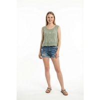 Kolsuz Cunda Bisiklet Yaka Yazlık Nakışlı Müslin Bluz Zeytin Yeşili Zytnysl