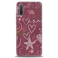 Xiaomi Mi 9 SE Kılıf HD Baskılı Kılıf - Notalar ve Kalpler Bordo + Tam Ekran Koruyucu