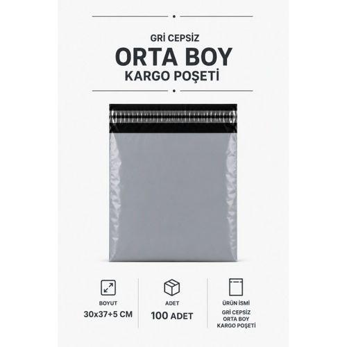 Gri Cepsiz Orta Boy Kargo Poşeti 30x37+5 Cm 100 Adet