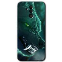 MRCİLETİSİM Huawei Mate 20 Lite Kılıf Baskılı Kapak - Yeşil Kurt + 5D Tam Kaplayan Cam