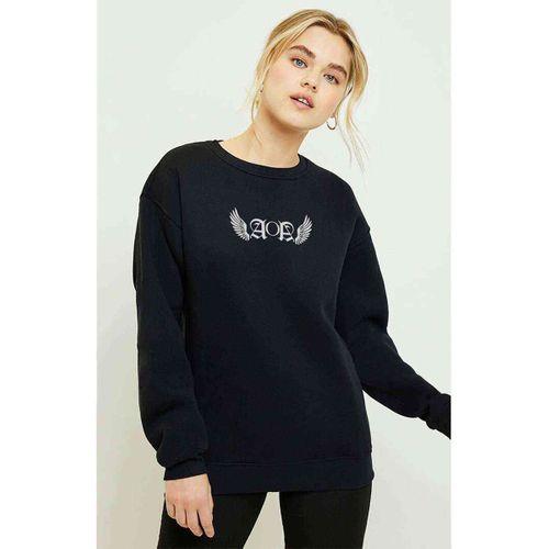 AOA Wings Logo Baskılı Siyah Kadın Sweatshirt
