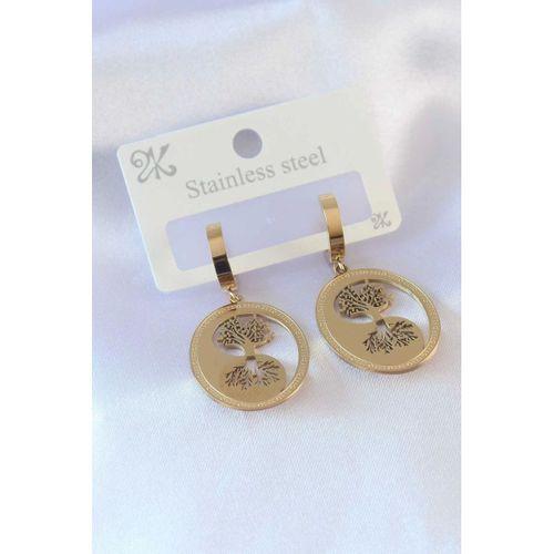 316L Çelik Gold Renk Hayat Ağacı İşleme Kadın Küpe