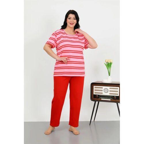Kadın Büyük Beden Kısa Kol Penye Pijama Takımı Kırmızı