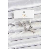 Pirinç Gümüş Renk Zirkon Taşlı Kutup Yıldızı Model YSX Trio Küpe Seti