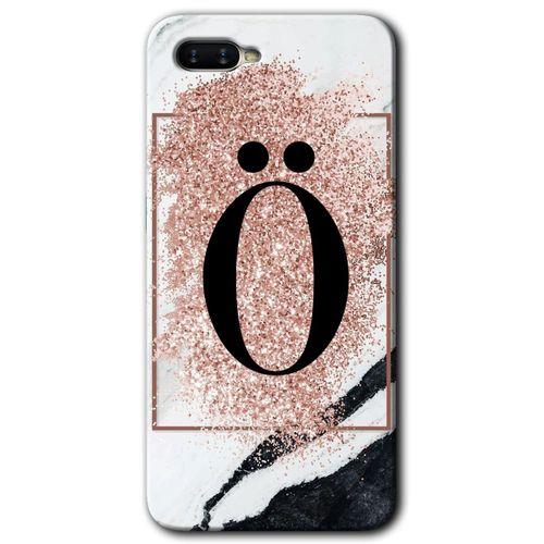 Oppo Rx 17 Neo Kılıf HD Desen Baskılı Arka Kapak + Temperli Cam - Pembe Mermer Desenli Ö Harfi