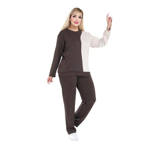 Melsay Butik Acı Kahve Ekru Renk Bloklu Modal Kadın Eşofman Takımı