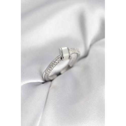 Zirkon Taşlı Sedefli Gümüş Renk Kadın Yüzük